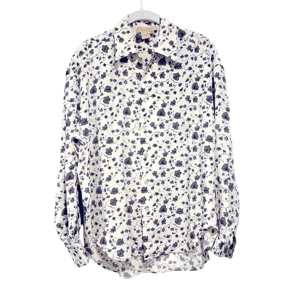 A.J. Christopher 100% Silk Floral Leaf Pattern Long Sleeve Button Down Blouse 4 - Picture 1 of 6